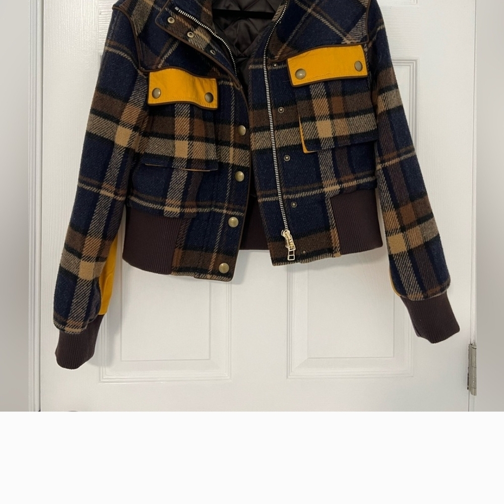 Veronica Beard Plaid Jacket with Yellow Accents